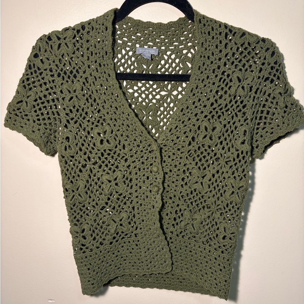 Olive Green Crochet Women Sweater